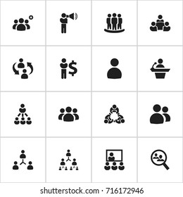 Set Of 16 Editable Business Icons. Includes Symbols Such As Teamwork, Command, Human Resouces. Can Be Used For Web, Mobile, UI And Infographic Design.