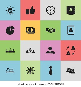 Set Of 16 Editable Business Icons. Includes Symbols Such As Talent, Contact Book, Circle Diagram And More. Can Be Used For Web, Mobile, UI And Infographic Design.