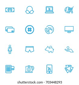 Set Of 16 Editable Business Outline Icons. Includes Symbols Such As Profit, Online Shopping, Button And More. Can Be Used For Web, Mobile, UI And Infographic Design.
