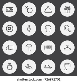 Set Of 16 Editable Business Outline Icons. Includes Symbols Such As Hat, Gift, Umbrella And More. Can Be Used For Web, Mobile, UI And Infographic Design.