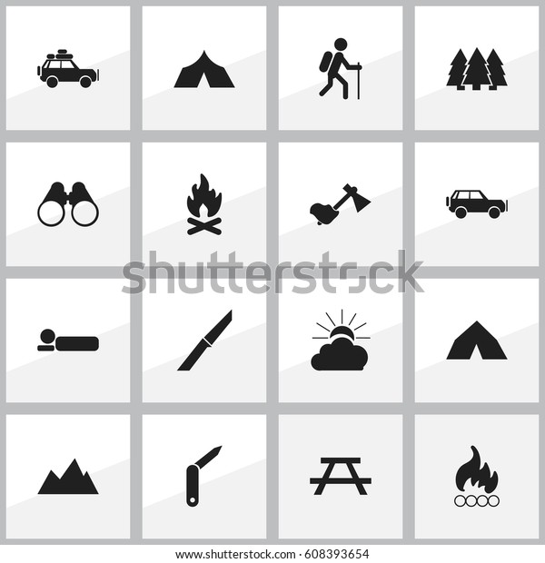 Set Of 16 Editable Camping Icons.\
Includes Symbols Such As Fever, Refuge, Desk And More. Can Be Used\
For Web, Mobile, UI And Infographic\
Design.