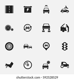 Set Of 16 Editable Car Icons. Includes Symbols Such As Race, Car Fixing, Vehicle Car And More. Can Be Used For Web, Mobile, UI And Infographic Design.