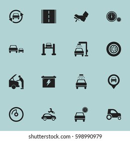 Set Of 16 Editable Car Icons. Includes Symbols Such As Race, Highway, Vehicle Car And More. Can Be Used For Web, Mobile, UI And Infographic Design.