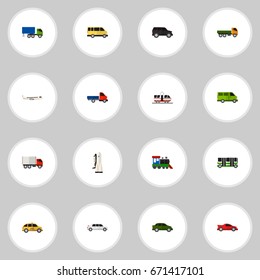 Set Of 16 Editable Car Icons. Includes Symbols Such As Delivery, Omnibus, Limousine And More. Can Be Used For Web, Mobile, UI And Infographic Design.