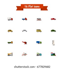 Set Of 16 Editable Car Icons. Includes Symbols Such As Truck, Carriage, Sport Car And More. Can Be Used For Web, Mobile, UI And Infographic Design.