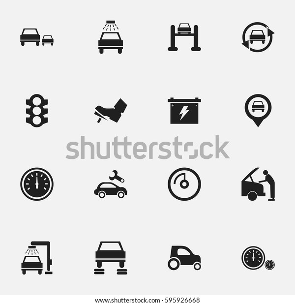 Set Of 16 Editable Car Icons.\
Includes Symbols Such As Auto Repair, Vehicle Wash, Pointer And\
More. Can Be Used For Web, Mobile, UI And Infographic\
Design.