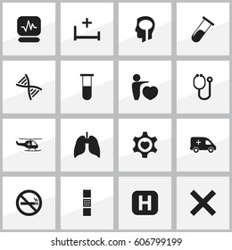 Set Of 16 Editable Care Icons. Includes Symbols Such As Respiratory Organ, Wound Band, Heart. Can Be Used For Web, Mobile, UI And Infographic Design.