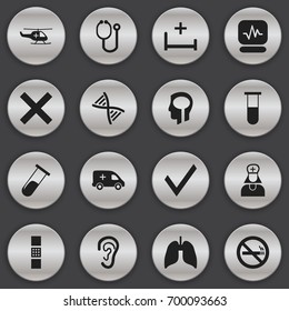 Set Of 16 Editable Care Icons. Includes Symbols Such As Pulse, Medical Aviation, Intelligence And More. Can Be Used For Web, Mobile, UI And Infographic Design.