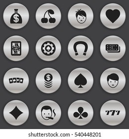 Set Of 16 Editable Casino Icons. Includes Symbols Such As Luck Charm, Smoker, Boy And More. Can Be Used For Web, Mobile, UI And Infographic Design.