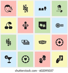 Set Of 16 Editable Casino Icons. Includes Symbols Such As Cup Tricking, Wealthy Male, King And More. Can Be Used For Web, Mobile, UI And Infographic Design.