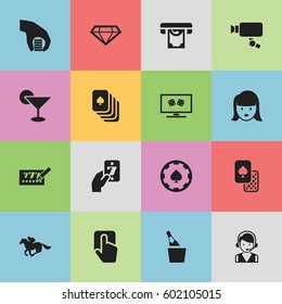 Set Of 16 Editable Casino Icons. Includes Symbols Such As Tracking Cam, Bet, Poker Money And More. Can Be Used For Web, Mobile, UI And Infographic Design.