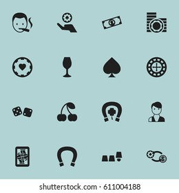 Set Of 16 Editable Casino Icons. Includes Symbols Such As Fortune, Cup Tricking, Cash And More. Can Be Used For Web, Mobile, UI And Infographic Design.