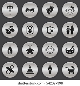 Set Of 16 Editable Child Icons. Includes Symbols Such As Pregnancy, Twins Babies, Soothers And More. Can Be Used For Web, Mobile, UI And Infographic Design.