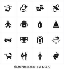 Set Of 16 Editable Child Icons. Includes Symbols Such As Adorn, Lineage, Teddy And More. Can Be Used For Web, Mobile, UI And Infographic Design.