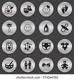 Set Of 16 Editable Child Icons. Includes Symbols Such As Lineage, Rattle, Footmark And More. Can Be Used For Web, Mobile, UI And Infographic Design.
