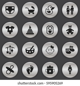 Set Of 16 Editable Child Icons. Includes Symbols Such As Lineage, Stroller, Teddy And More. Can Be Used For Web, Mobile, UI And Infographic Design.