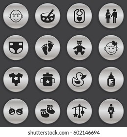 Set Of 16 Editable Child Icons. Includes Symbols Such As Cheerful Child, Teddy, Pregnancy And More. Can Be Used For Web, Mobile, UI And Infographic Design.