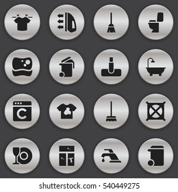 Set Of 16 Editable Cleaning Icons. Includes Symbols Such As Plate, Steam, Bathroom And More. Can Be Used For Web, Mobile, UI And Infographic Design.