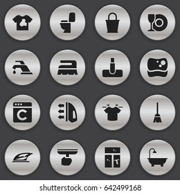 Set Of 16 Editable Cleaning Icons. Includes Symbols Such As Pail, Appliance, Faucet And More. Can Be Used For Web, Mobile, UI And Infographic Design.