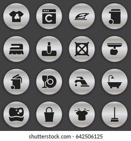 Set Of 16 Editable Cleaning Icons. Includes Symbols Such As Unclean Blouse, Faucet, Brush And More. Can Be Used For Web, Mobile, UI And Infographic Design.
