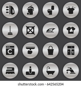 Set Of 16 Editable Cleanup Icons. Includes Symbols Such As Appliance, Bathroom, Sweep And More. Can Be Used For Web, Mobile, UI And Infographic Design.