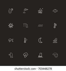 Set Of 16 Editable Climate Outline Icons. Includes Symbols Such As Coat, Spring, Freeze And More. Can Be Used For Web, Mobile, UI And Infographic Design.
