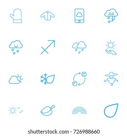 Set Of 16 Editable Climate Outline Icons. Includes Symbols Such As Raindrop, Solar, Deluge And More. Can Be Used For Web, Mobile, UI And Infographic Design.