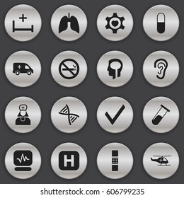 Set Of 16 Editable Clinic Icons. Includes Symbols Such As Stop Smoke, Listen, Pulse And More. Can Be Used For Web, Mobile, UI And Infographic Design.