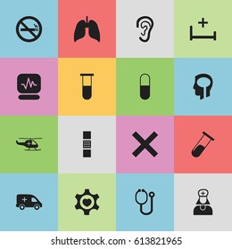 Set Of 16 Editable Clinic Icons. Includes Symbols Such As Drug, Hospital Assistant, Clinic Room And More. Can Be Used For Web, Mobile, UI And Infographic Design.