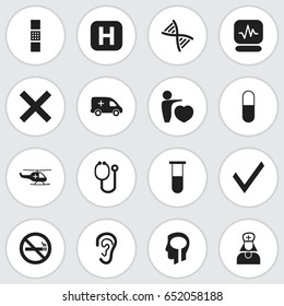 Set Of 16 Editable Clinic Icons. Includes Symbols Such As Pulse, Stop Smoke, Analysis Container And More. Can Be Used For Web, Mobile, UI And Infographic Design.