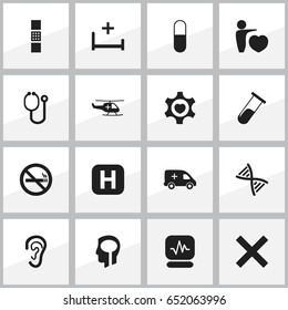 Set Of 16 Editable Clinic Icons. Includes Symbols Such As Doctor Tool, Test Tube, Heart And More. Can Be Used For Web, Mobile, UI And Infographic Design.