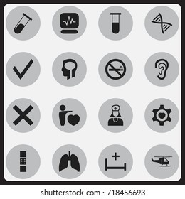 Set Of 16 Editable Clinic Icons. Includes Symbols Such As Clinic Room, Respiratory Organ, Wound Band. Can Be Used For Web, Mobile, UI And Infographic Design.