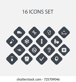 Set Of 16 Editable Clinic Icons. Includes Symbols Such As Intelligence, Test Tube, Clinic And More. Can Be Used For Web, Mobile, UI And Infographic Design.