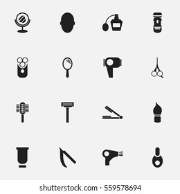 Set Of 16 Editable Coiffeur Icons. Includes Symbols Such As Reflector, Peeper, Hair Drier And More. Can Be Used For Web, Mobile, UI And Infographic Design.