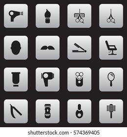Set Of 16 Editable Coiffeur Icons. Includes Symbols Such As Hairdresser Set, Brains, Desiccator And More. Can Be Used For Web, Mobile, UI And Infographic Design.