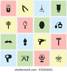 Set Of 16 Editable Coiffeur Icons. Includes Symbols Such As Scent, Hair Drier, Scrub And More. Can Be Used For Web, Mobile, UI And Infographic Design.