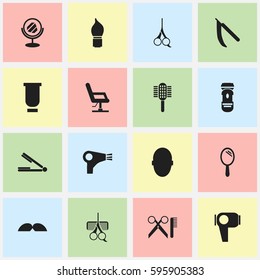 Set Of 16 Editable Coiffeur Icons. Includes Symbols Such As Brains, Desiccator, Blade And More. Can Be Used For Web, Mobile, UI And Infographic Design.