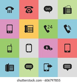 Set Of 16 Editable Communication Icons. Includes Symbols Such As Mobile, 24 Hour Servicing, Forum And More. Can Be Used For Web, Mobile, UI And Infographic Design.
