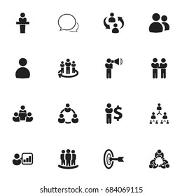 Set Of 16 Editable Community Icons. Includes Symbols Such As Command, Friendship, Speaker. Can Be Used For Web, Mobile, UI And Infographic Design.