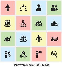 Set Of 16 Editable Community Icons. Includes Symbols Such As Speaker, Introducing, Corporate And More. Can Be Used For Web, Mobile, UI And Infographic Design.