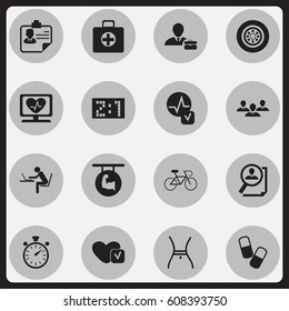 Set Of 16 Editable Complex Icons. Includes Symbols Such As Drug, Group, Employee And More. Can Be Used For Web, Mobile, UI And Infographic Design.
