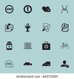 Set Of 16 Editable Complex Icons. Includes Symbols Such As Car, List, Stop And More. Can Be Used For Web, Mobile, UI And Infographic Design.