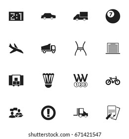 Set Of 16 Editable Complex Icons. Includes Symbols Such As Caution, Belly, Van And More. Can Be Used For Web, Mobile, UI And Infographic Design.