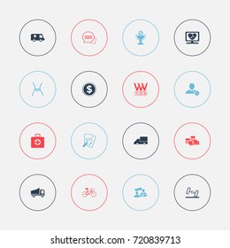 Set Of 16 Editable Complex Icons. Includes Symbols Such As Emergency, File, Goblet And More. Can Be Used For Web, Mobile, UI And Infographic Design.