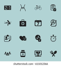 Set Of 16 Editable Complicated Icons. Includes Symbols Such As Soul, Result, First Aid Box And More. Can Be Used For Web, Mobile, UI And Infographic Design.