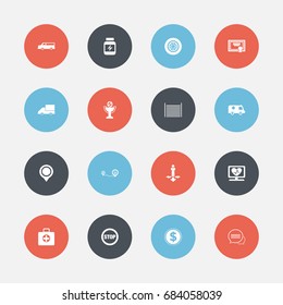 Set Of 16 Editable Complicated Icons. Includes Symbols Such As Stop, Auto, Position And More. Can Be Used For Web, Mobile, UI And Infographic Design.