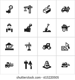 Set Of 16 Editable Construction Icons. Includes Symbols Such As Oar, Employee, Notice Object And More. Can Be Used For Web, Mobile, UI And Infographic Design.