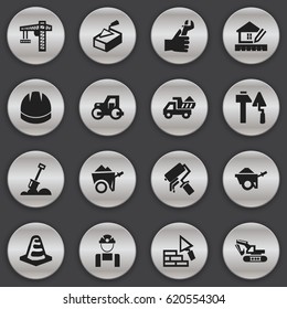 Set Of 16 Editable Construction Icons. Includes Symbols Such As Trolley, Lifting Equipment, Camion And More. Can Be Used For Web, Mobile, UI And Infographic Design.