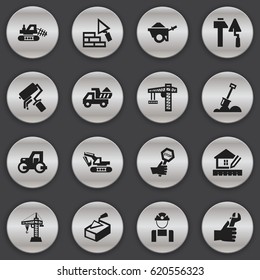 Set Of 16 Editable Construction Icons. Includes Symbols Such As Spatula, Camion, Trolley And More. Can Be Used For Web, Mobile, UI And Infographic Design.
