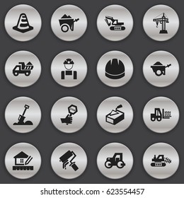 Set Of 16 Editable Construction Icons. Includes Symbols Such As Elevator, Oar, Hardhat And More. Can Be Used For Web, Mobile, UI And Infographic Design.